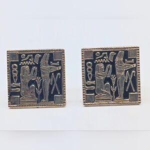 Vintage Square Swank Cufflinks with Egyptian Isis Osiris